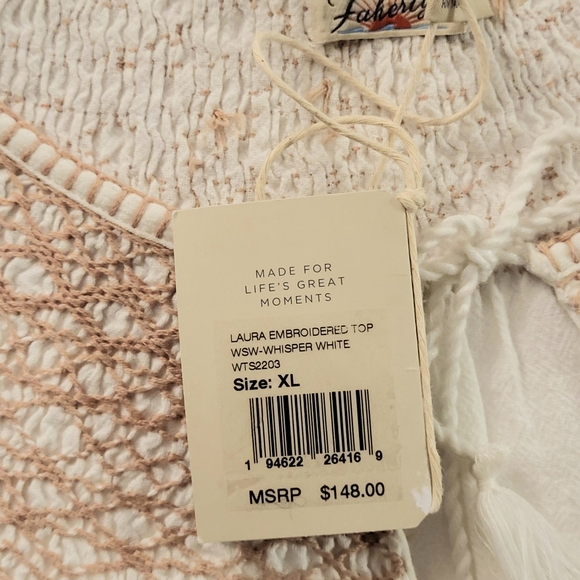 FAHERTY Laura Embroidered Peasant Top Women's XL Smock Tassel Boho Cottage - Picture 9 of 12